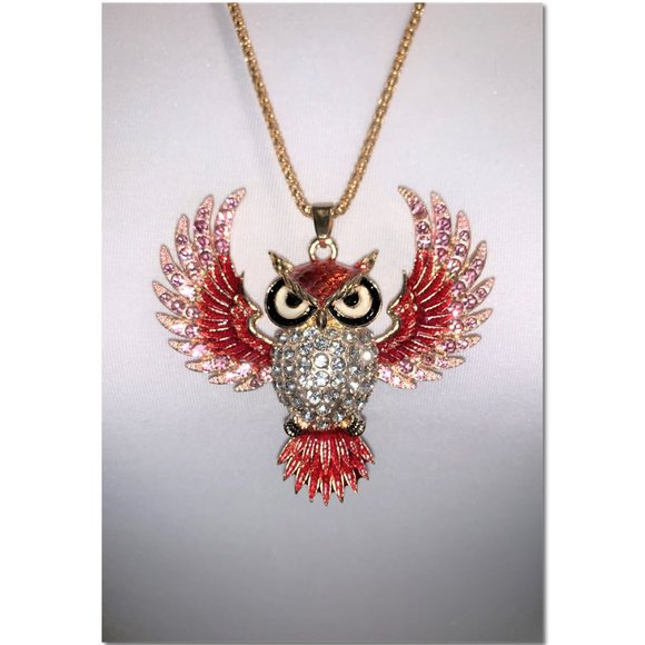 Betsey Johnson Sparkly Open Winged Crystal Owl Pendant Statement Necklace EUC - Picture 5 of 6